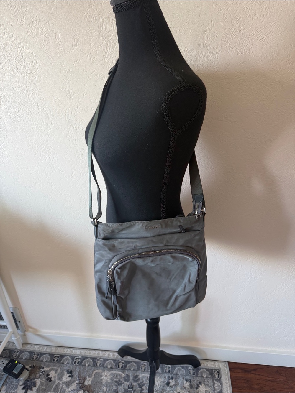 TUMI Gray Nylon Messenger Crossbody Bag